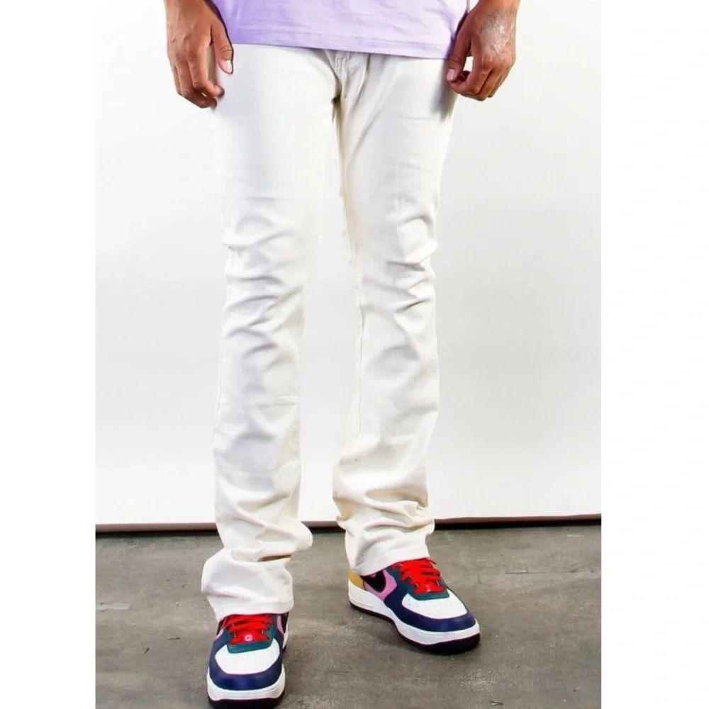 Off white color stack denim jeans no rip Sz various